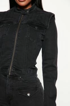 Fashion Nova Matching Separates Own The Night Quilted Moto Jacket - Black