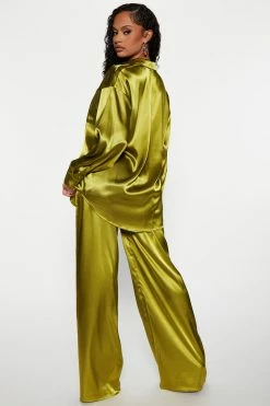 Fashion Nova Serenity Satin Pant Set - Olive