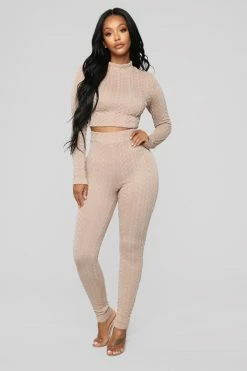 Fashion Nova Mountain Dreams Pant Set - Taupe Legging Sets