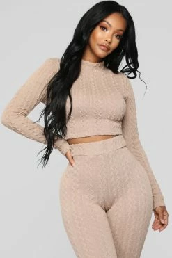 Fashion Nova Mountain Dreams Pant Set - Taupe Legging Sets