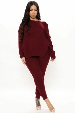 Fashion Nova Don't Get This Twisted Sweater Legging Set - Burgundy Legging Sets