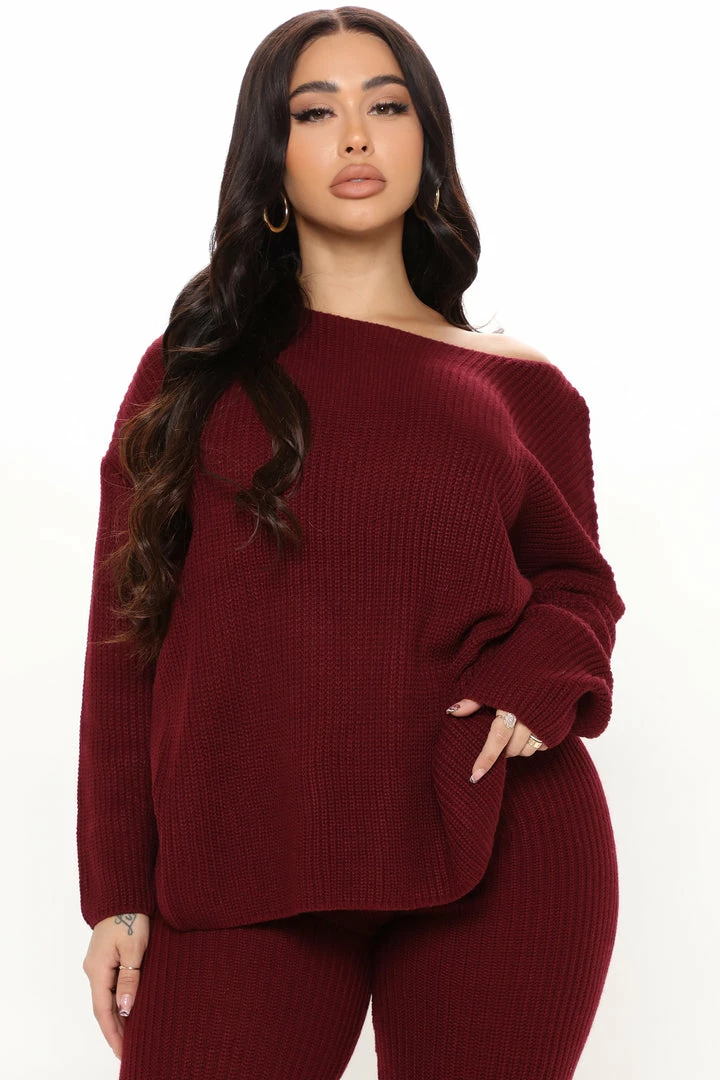 Fashion Nova Don't Get This Twisted Sweater Legging Set - Burgundy Legging Sets