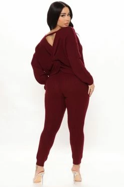 Fashion Nova Don't Get This Twisted Sweater Legging Set - Burgundy Legging Sets