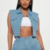 Fashion Nova Real Groove Cropped Trucker Vest - Medium Blue Wash Matching Separates