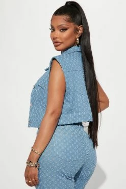 Fashion Nova Real Groove Cropped Trucker Vest - Medium Blue Wash Matching Separates