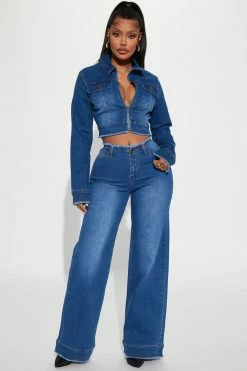 Fashion Nova Matching Separates Superficial Cut-Off Denim Jacket - Dark Wash
