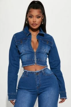 Fashion Nova Matching Separates Superficial Cut-Off Denim Jacket - Dark Wash