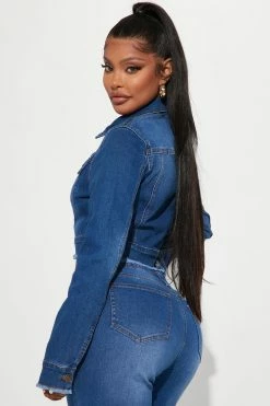 Fashion Nova Matching Separates Superficial Cut-Off Denim Jacket - Dark Wash