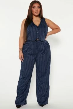 Fashion Nova Keep It Real Pinstripe Vest Top - Navy Matching Separates