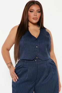 Fashion Nova Keep It Real Pinstripe Vest Top - Navy Matching Separates