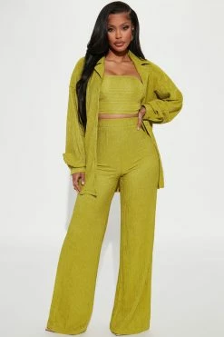 Fashion Nova Wide Leg Sets Brielle 3 Piece Pant Set - Chartreuse