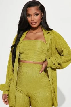 Fashion Nova Wide Leg Sets Brielle 3 Piece Pant Set - Chartreuse