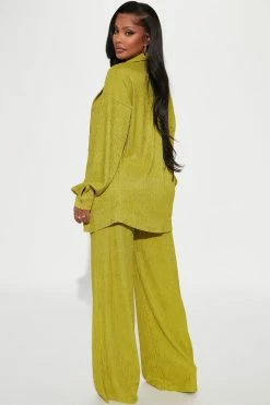 Fashion Nova Wide Leg Sets Brielle 3 Piece Pant Set - Chartreuse