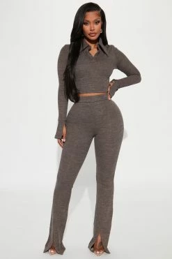 Fashion Nova Tia Pant Set - Charcoal Wide Leg Sets