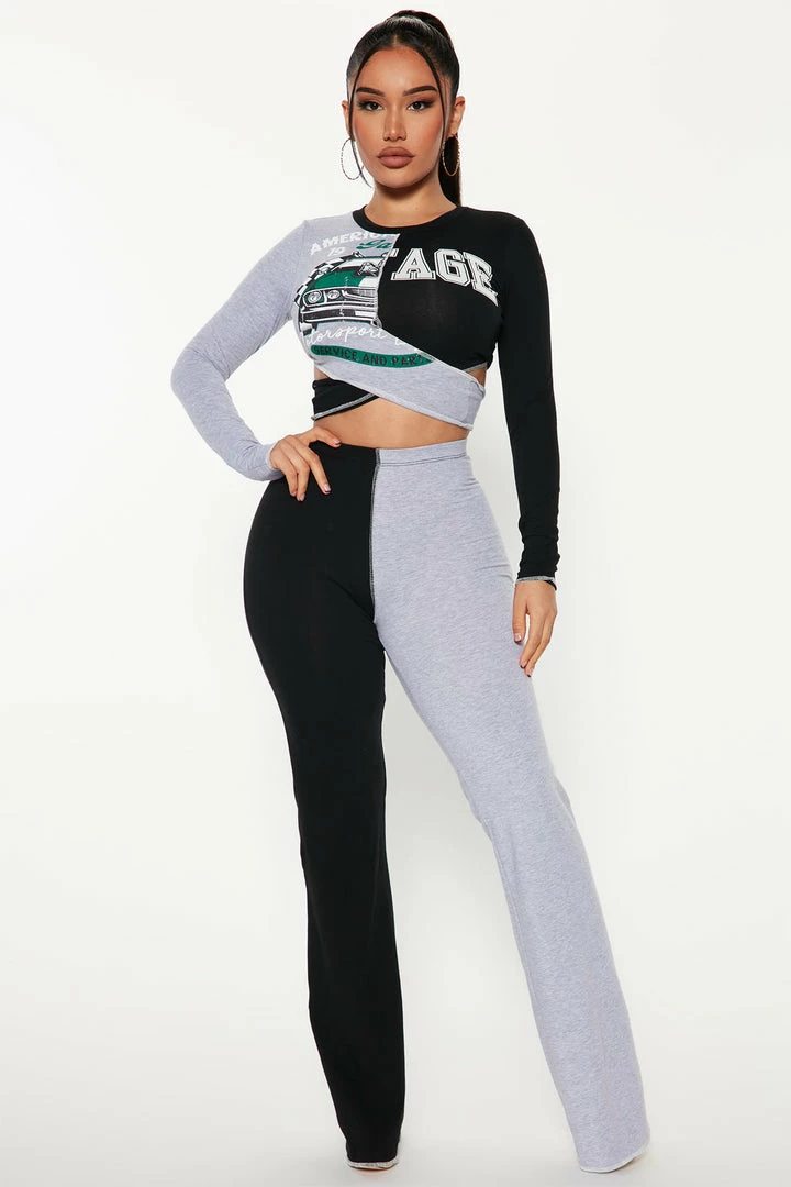 Fashion Nova To The Finish Line Pant Set - Black/Grey