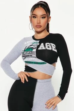 Fashion Nova To The Finish Line Pant Set - Black/Grey