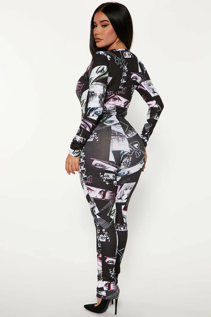 Fashion Nova All The Eyes Anime Legging Set - Black/combo