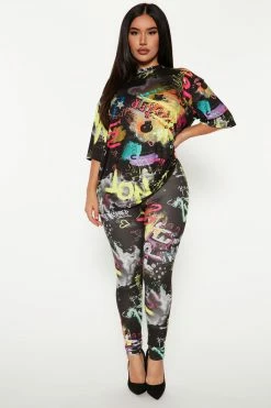 Fashion Nova Legging Sets Born A Rebel Legging Set - Black/combo