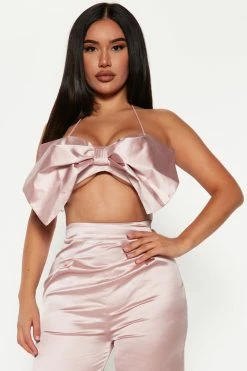 Fashion Nova Sweet Love Satin Pant Set - Blush Wide Leg Sets