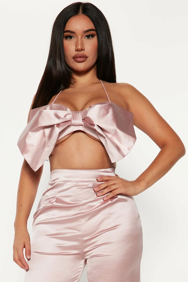 Fashion Nova Sweet Love Satin Pant Set - Blush Wide Leg Sets