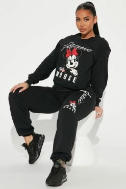 Fashion Nova Matching Separates Minnie Mouse Cropped Long Sleeve Top - Black