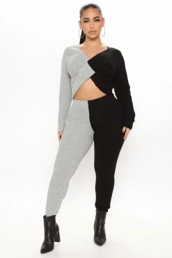 Fashion Nova Plot Twist Sweater Legging Set - Black/combo