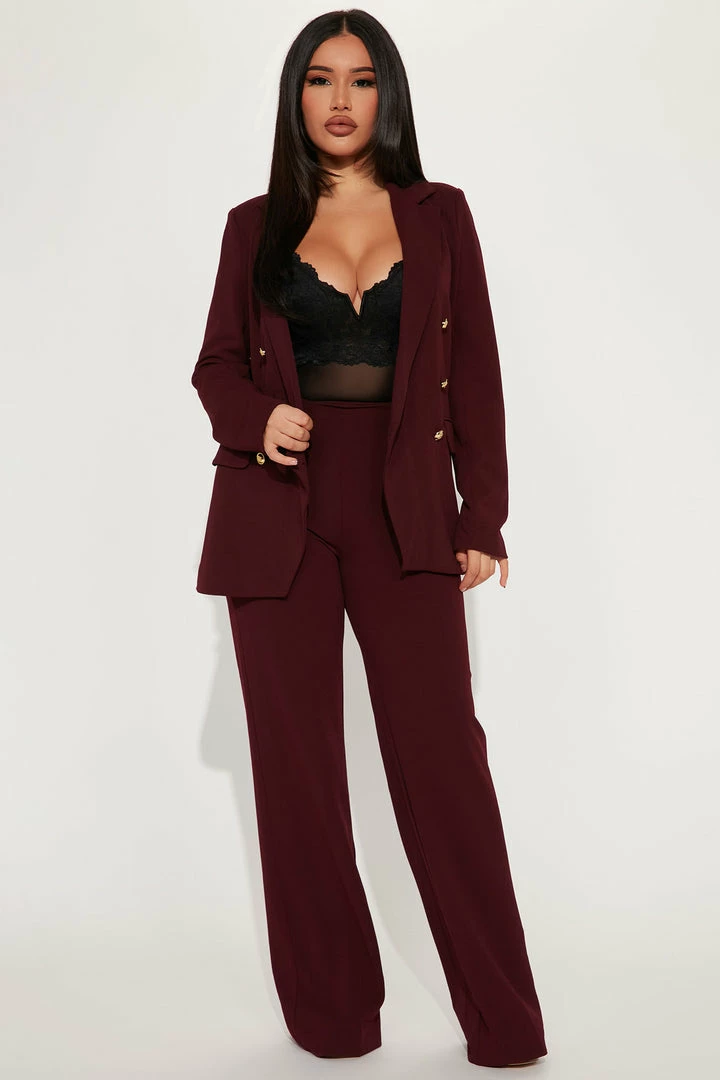 Fashion Nova Celine Button Blazer - Burgundy/combo
