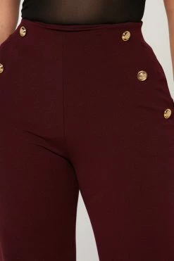 Fashion Nova Celine High Waist Button Pants - Burgundy