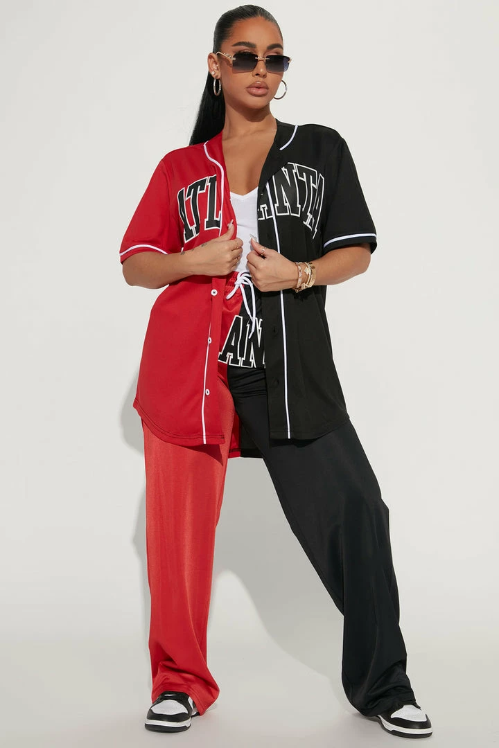 Fashion Nova Atlanta Splice Jersey Top - Red/Black