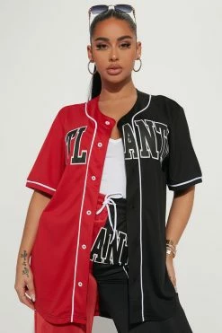 Fashion Nova Atlanta Splice Jersey Top - Red/Black