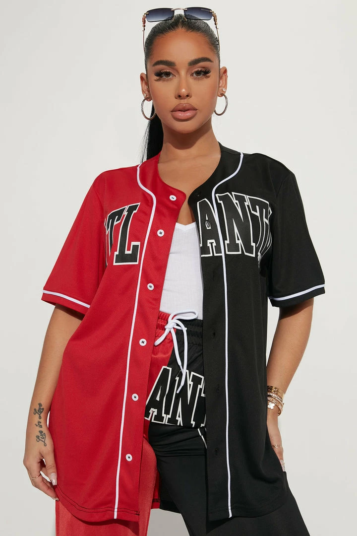 Fashion Nova Atlanta Splice Jersey Top - Red/Black