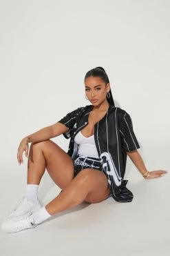 Fashion Nova Matching Separates Old School LA Jersey Tee - Black/White