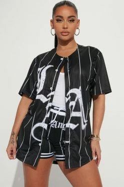 Fashion Nova Matching Separates Old School LA Jersey Tee - Black/White
