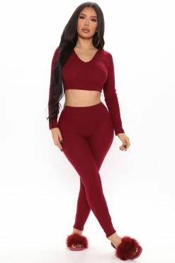 Fashion Nova Simple Remedy Legging Set - Burgundy Legging Sets