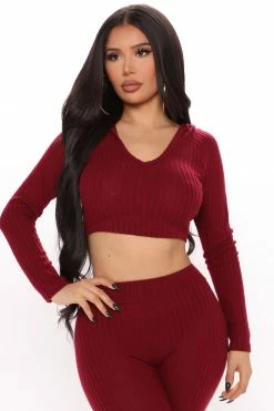 Fashion Nova Simple Remedy Legging Set - Burgundy Legging Sets
