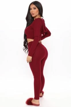 Fashion Nova Simple Remedy Legging Set - Burgundy Legging Sets