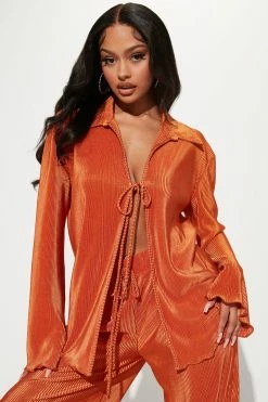 Fashion Nova Sydney Plisse Pant Set - Orange