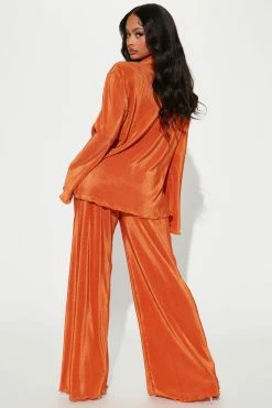 Fashion Nova Sydney Plisse Pant Set - Orange