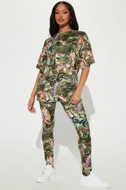 Fashion Nova New Girl On The Block Legging Set - Olive/combo Legging Sets