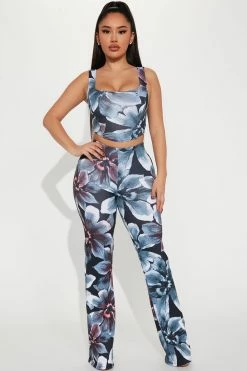 Fashion Nova Wide Leg Sets Floral Moment Pant Set - Black/combo