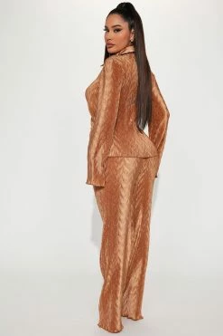 Fashion Nova Wide Leg Sets Talking Again Plisse Pant Set - Copper