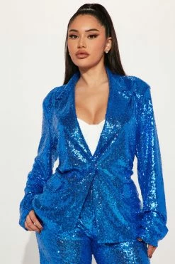 Fashion Nova Sparkle And Shine Sequin Blazer - Blue