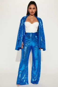 Fashion Nova Sparkle And Shine Sequin Pant - Blue Matching Separates