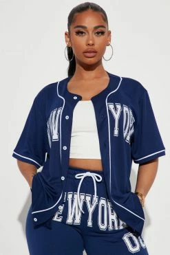 Fashion Nova Love For New York Jersey Tee - Navy