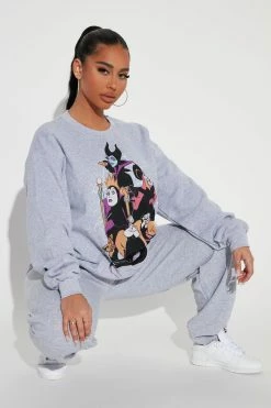 Fashion Nova Matching Separates Disney Villains Crew Neck Sweatshirt - Grey