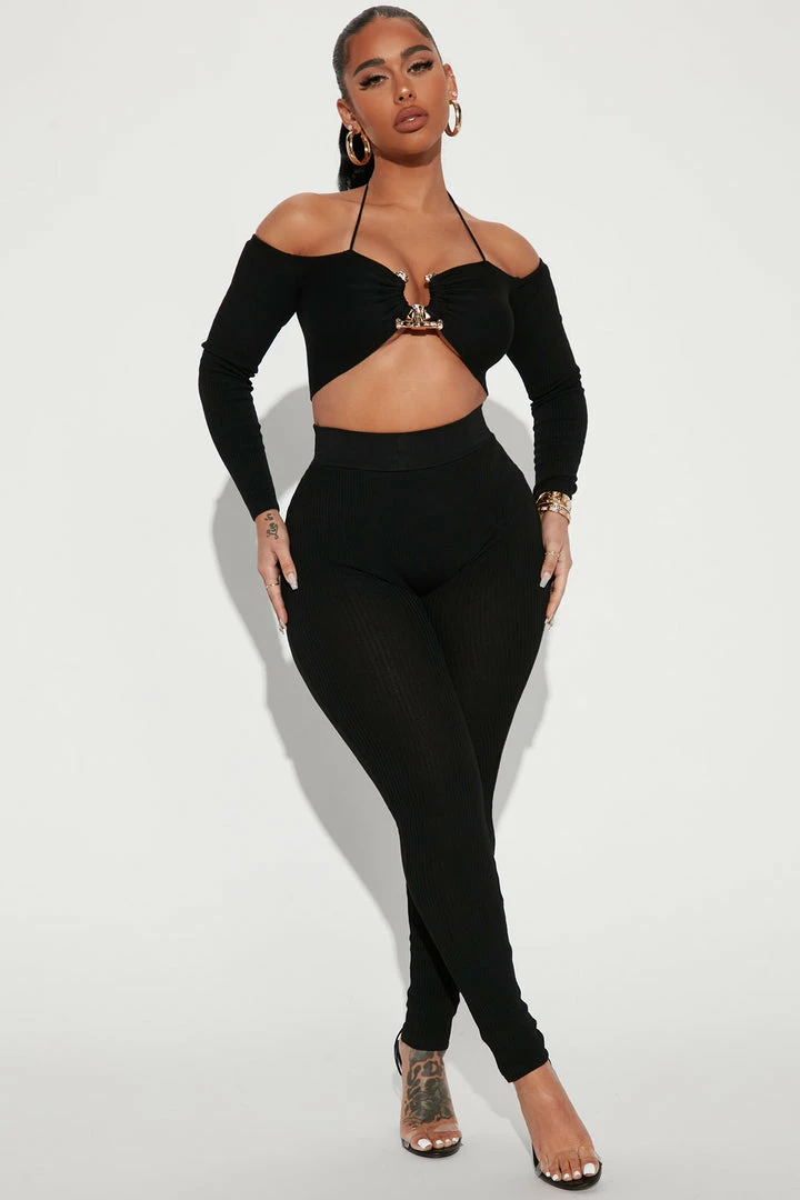 Fashion Nova Just What You Needed Legging Set - Black Legging Sets