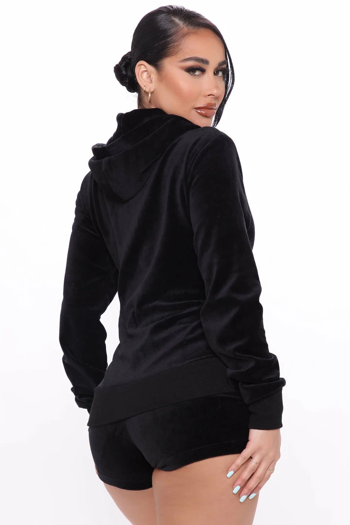 Fashion Nova The OG Trendsetter Velour Short Set - Black Sweatshirt Sets