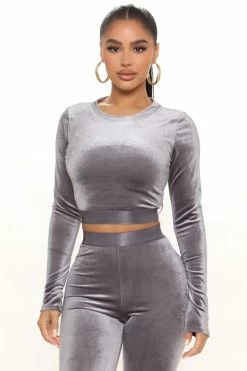 Fashion Nova Sweatshirt Sets Always Together Velour Legging Set - Heather Grey