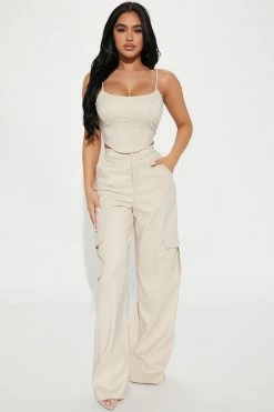 Fashion Nova Wide Leg Sets All Of My Attention Pant Set - Taupe