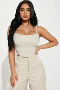 Fashion Nova Wide Leg Sets All Of My Attention Pant Set - Taupe